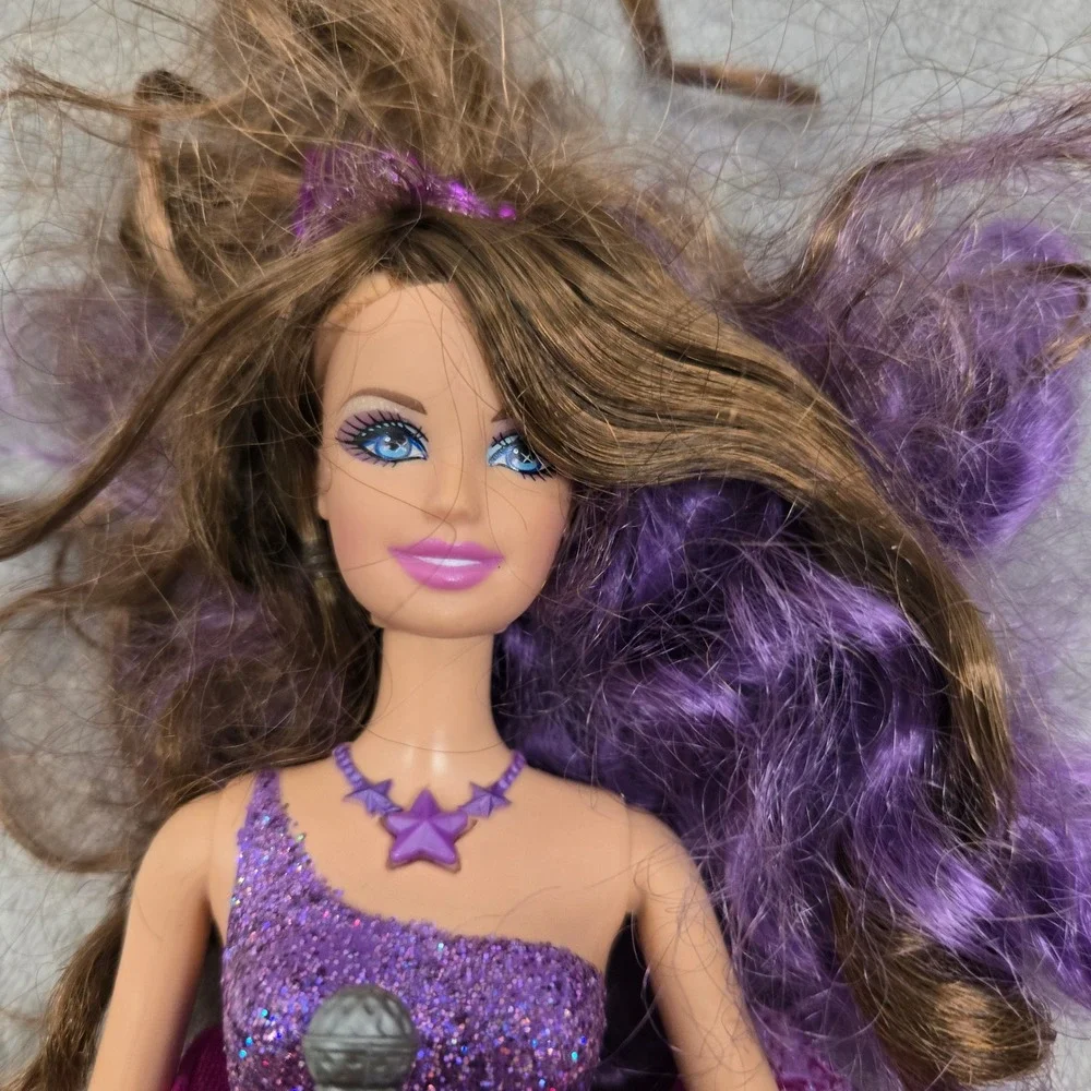 Barbie Princess & the Popstar Keira Doll Purple Hair Microphone 0626‎ B7